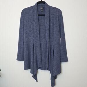 CLARA SUNWOO Blue Ribbed Open Front Waterfall Cardigan Sweater Stretch Sz Small